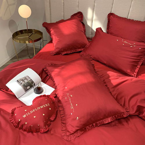 货牛牛家纺婚庆四件套 长绒棉里的简约浪漫，红色欧式新风尚